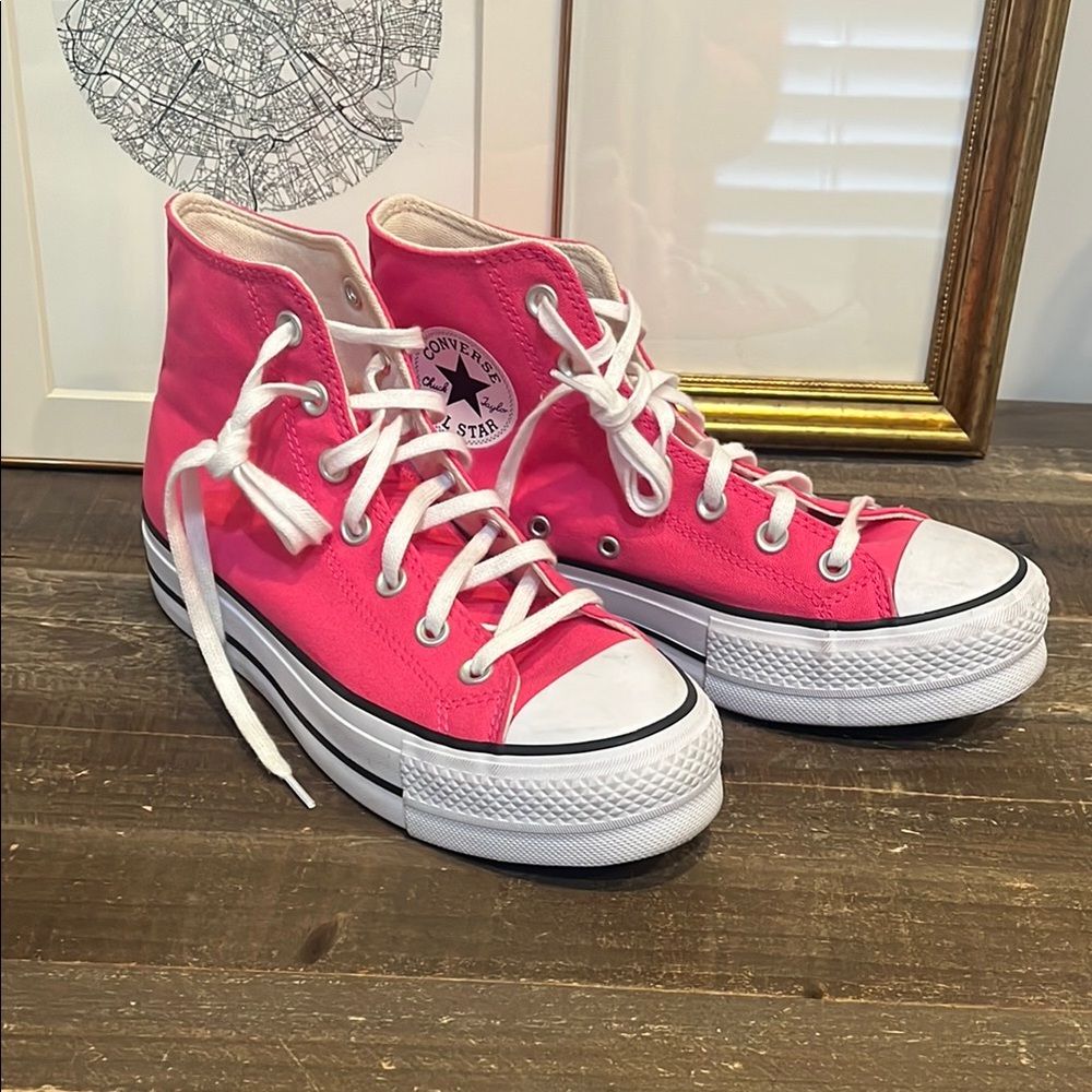 Converse Pink High-Top Sneakers with White Laces